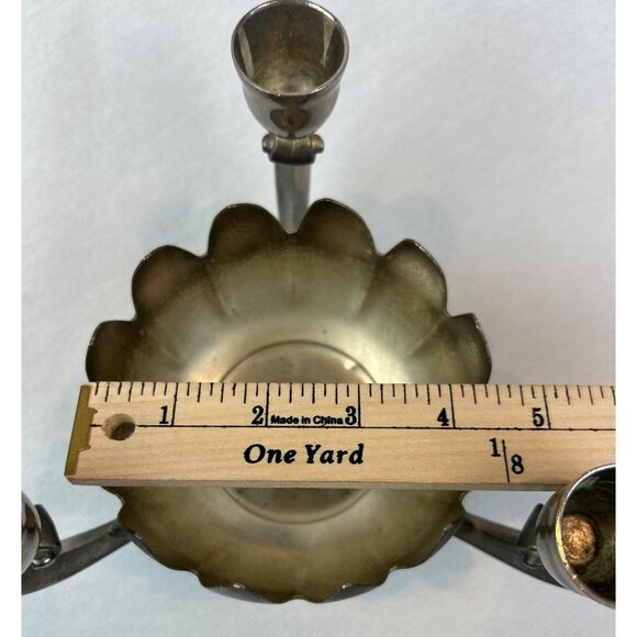 Vintage Silver Plated Lotus Flower Bowl 3-Candle Holder - Picture 11 of 12